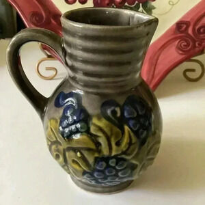 Vintage West Germany Ceramic Pitcher Wine Jug Grapes & Leaves Scheurich Kiramic